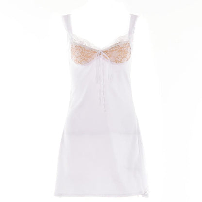 Short sleeve solid lace hem zip-up backless mini dress