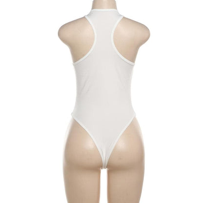 U neck “WET” pattern sleeveless contrast tank bodysuit