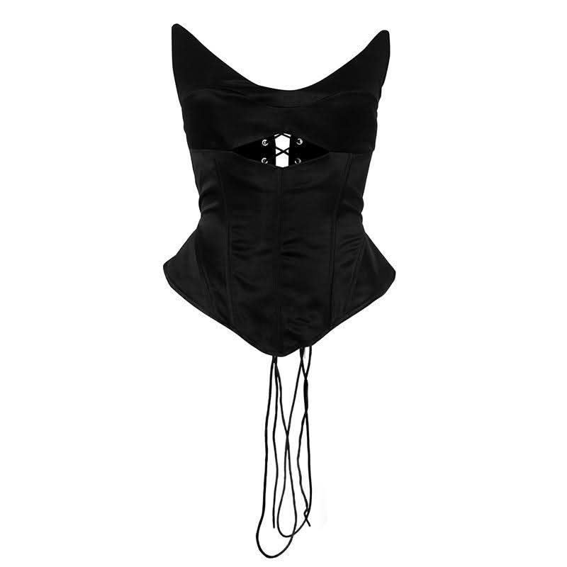 V neck corset lace up hollow out cut out top