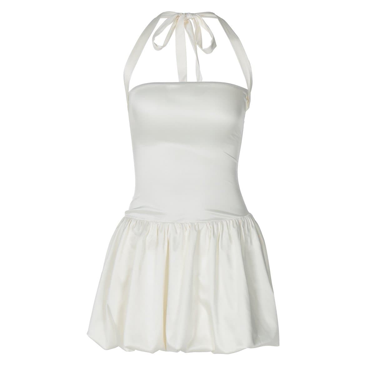 Halter ruched knotted solid mini dress