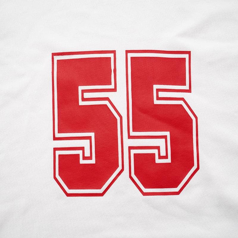 Short sleeve "55" pattern self tie crop top