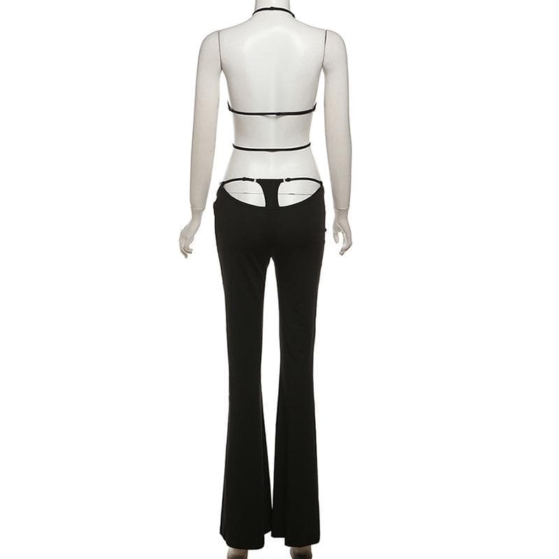 Halter hollow out solid backless pant set