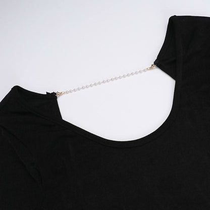 Long sleeve u neck metal chain backless maxi dress