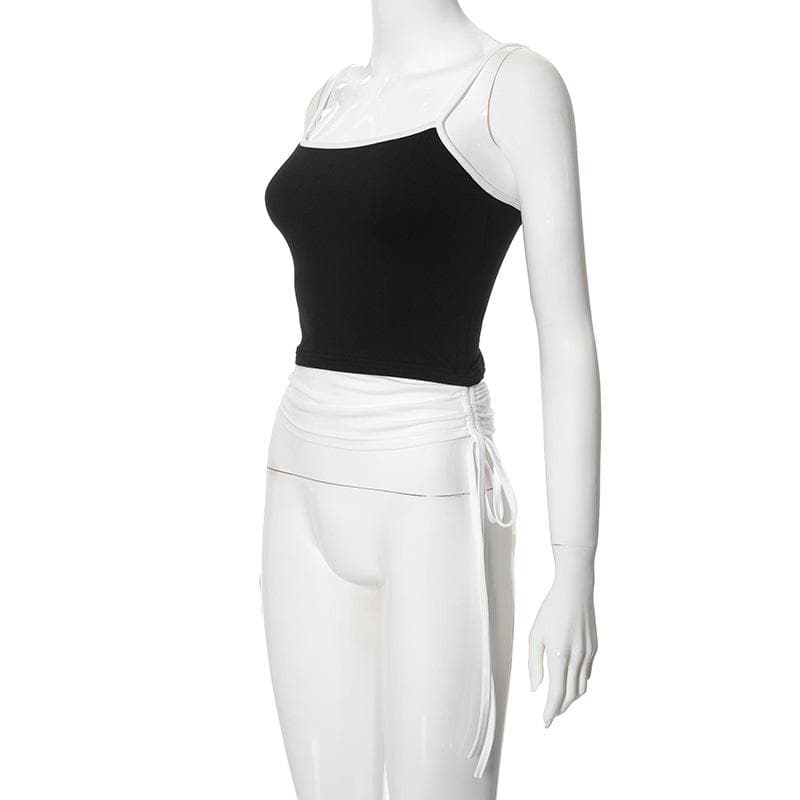 Drawstring ruched self tie cami crop top