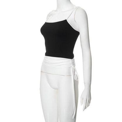 Drawstring ruched self tie cami crop top