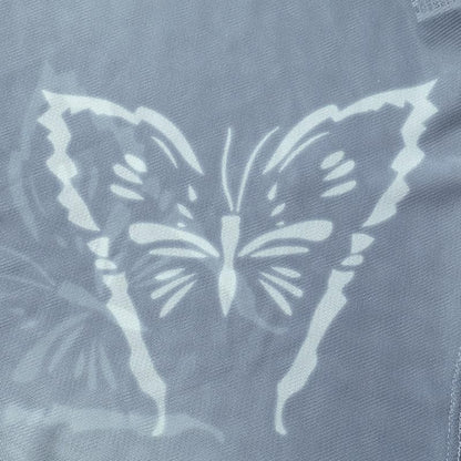 Long sleeve sheer mesh butterfly print bodysuit