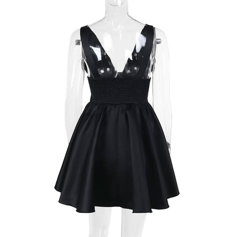 Smocked deep V neck backless cami mini dress
