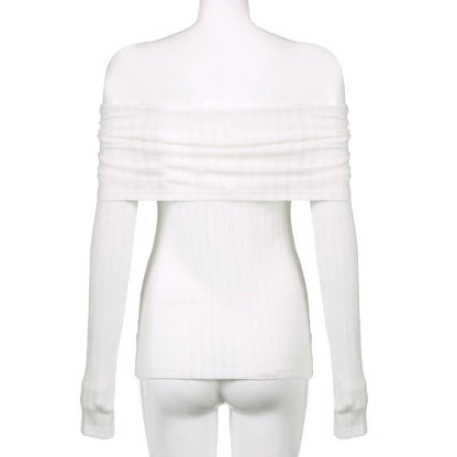 Off shoulder long sleeve ruched abstract top