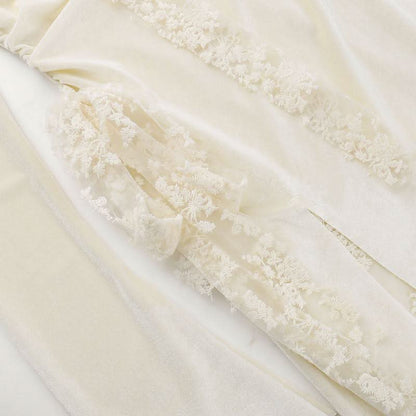 Long sleeve slit square neck lace ruched maxi dress