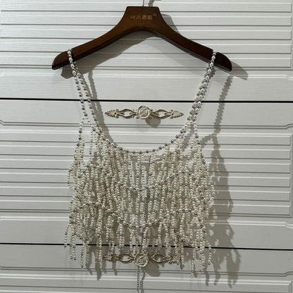 Beaded u neck hollow out cami cut out top