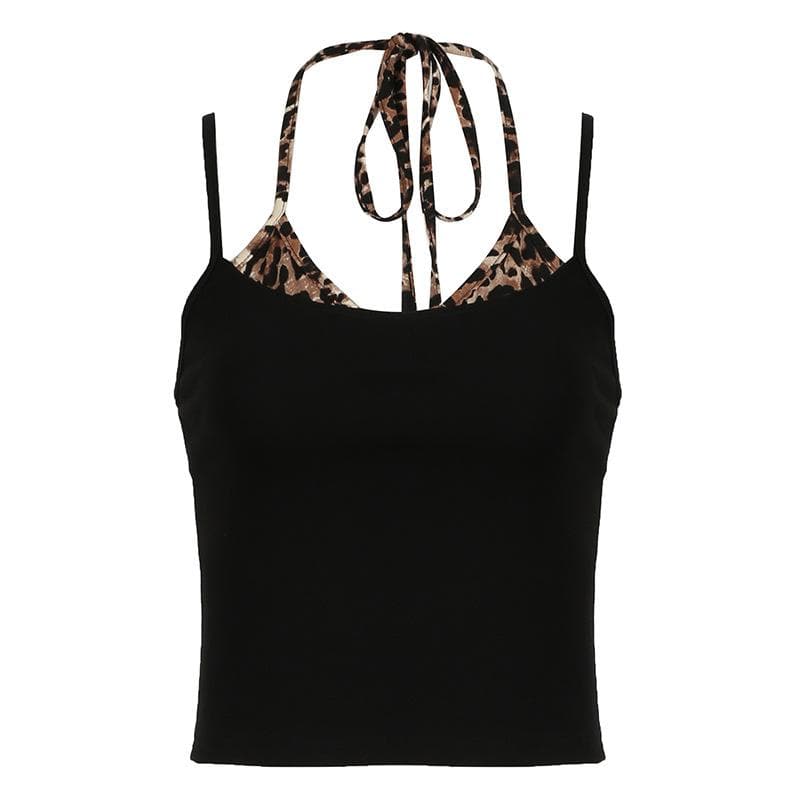 Halter leopard print backless cami top
