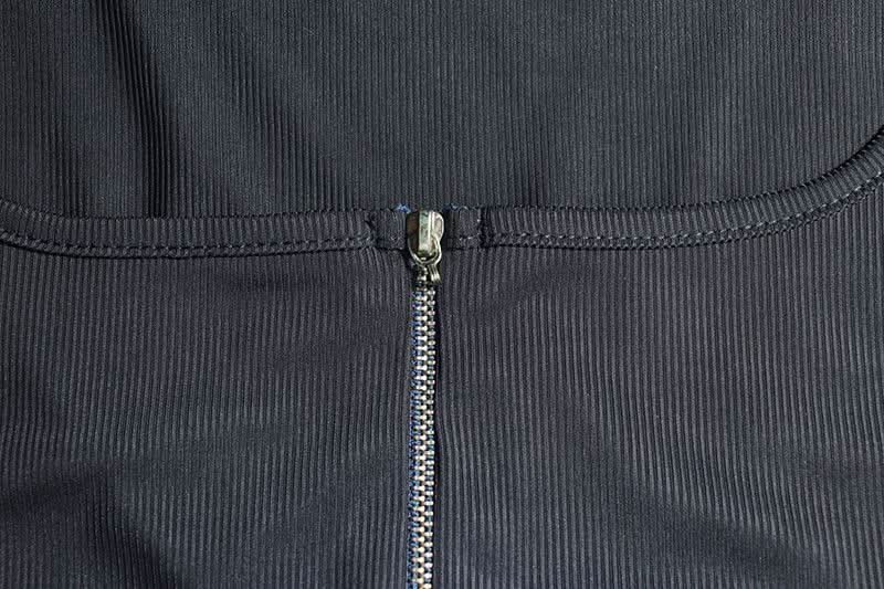 Zip-up self tie ribbed square neck solid pant set