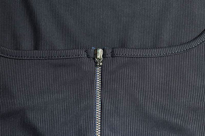 Zip-up self tie ribbed square neck solid pant set
