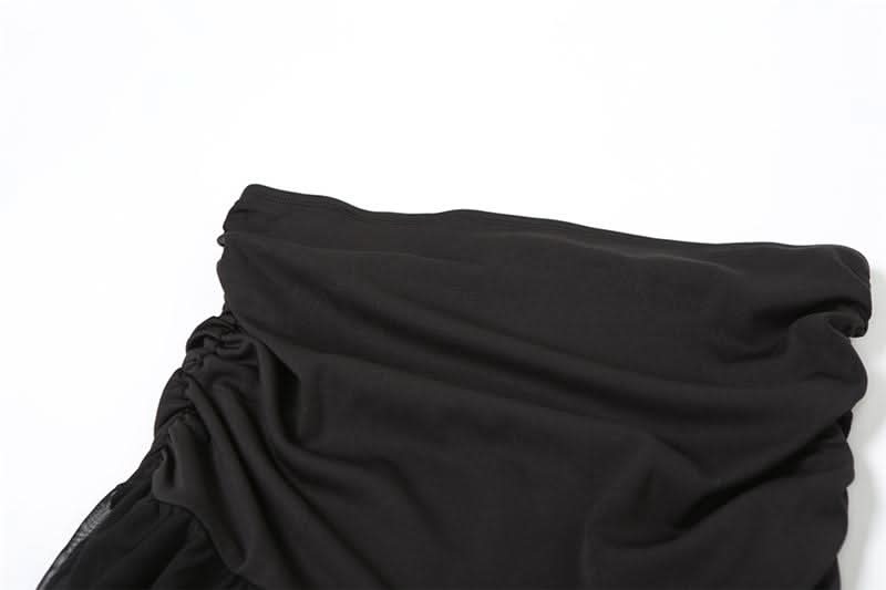 Ruched ruffle mesh mini skirt