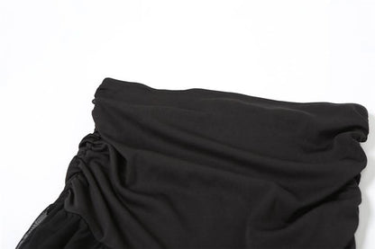 Ruched ruffle mesh mini skirt