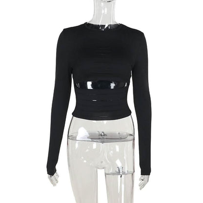 Long sleeve hollow out crop cut out top