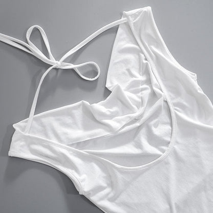 Cowl neck solid cap sleeve backless self tie ruched crop top
