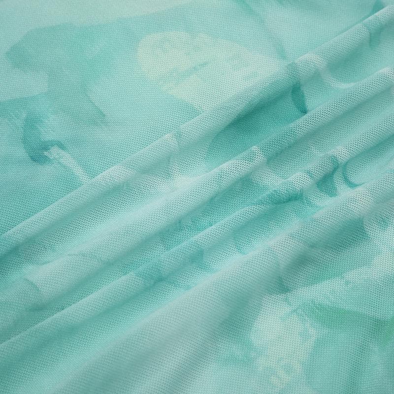 Lace hem print mesh knotted ruched cami maxi dress