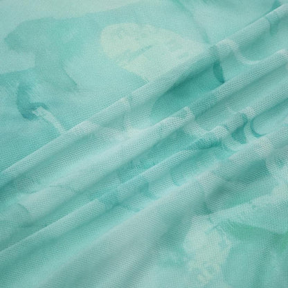 Lace hem print mesh knotted ruched cami maxi dress