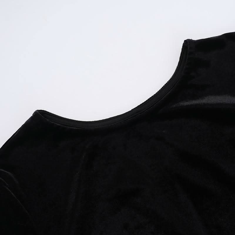 Long sleeve crewneck velvet ruffle mini dress