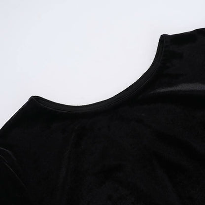 Long sleeve crewneck velvet ruffle mini dress