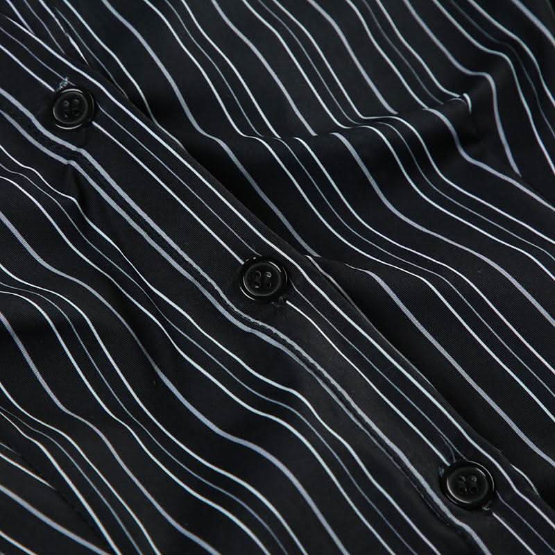 Turnover collar long sleeve striped button top