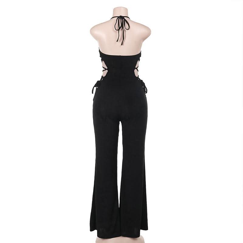 Halter hollow out self tie jumpsuit