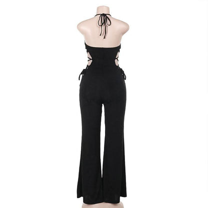 Halter hollow out self tie jumpsuit