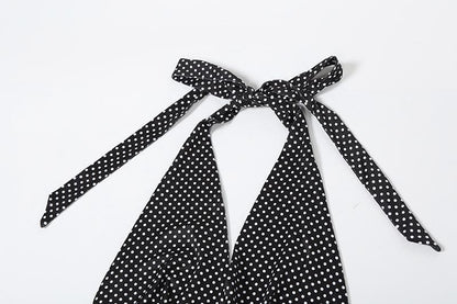 Halter polka dot print v neck backless maxi dress