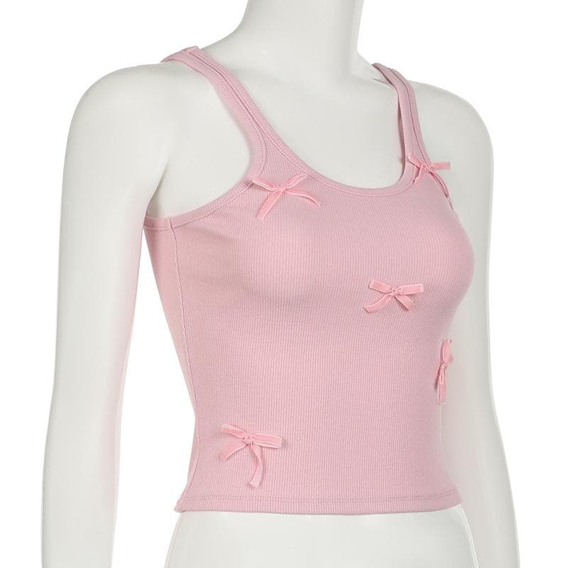 U neck bowknot ribbed backless tank top