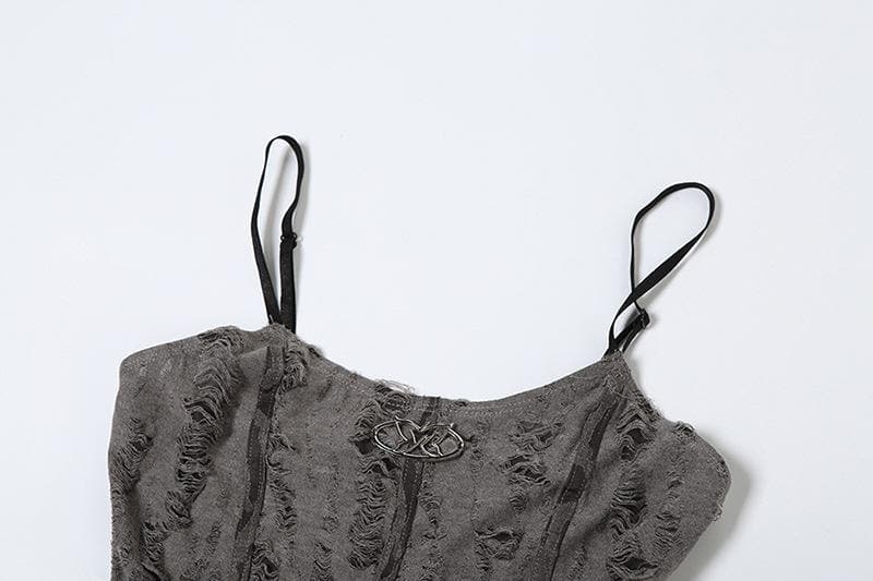 U neck textured metal applique crop top