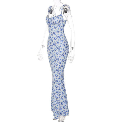 Floral Print Square Neck Tie Front Cami Maxi Dress