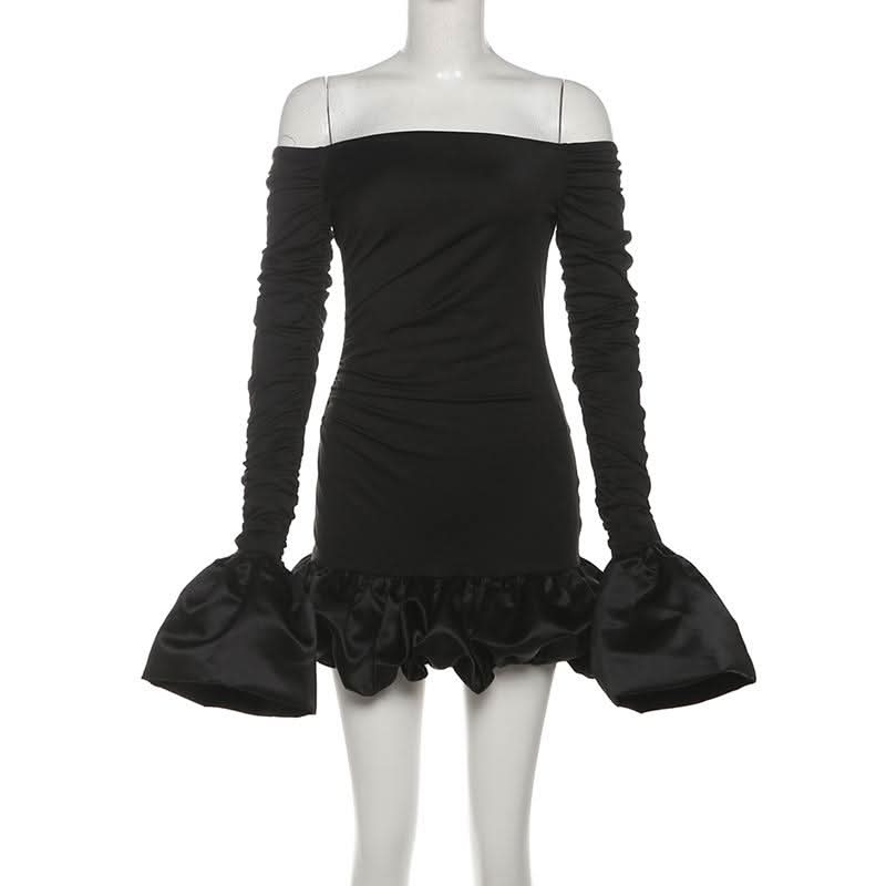 Off shoulder long sleeve ruched mini dress
