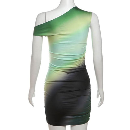 Off shoulder gradient ruched mini dress