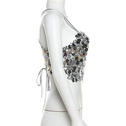 Glitter cross back self tie cami top