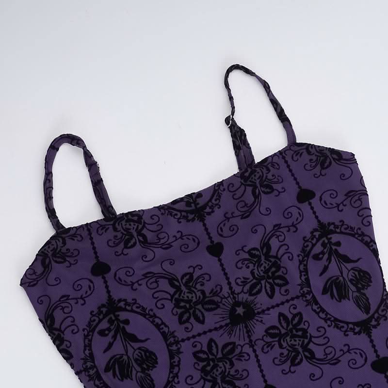 Mesh print slit cami maxi dress