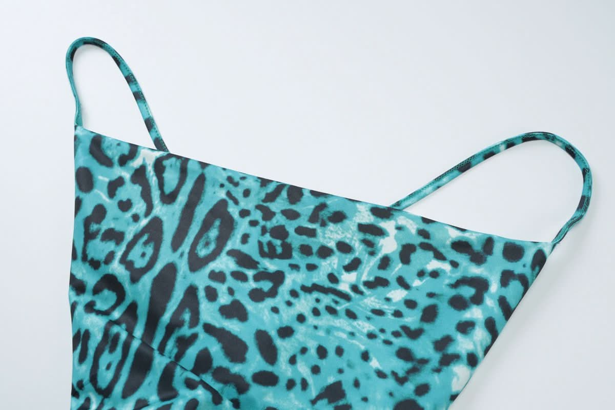 Leopard print cowl neck cross back cami maxi dress