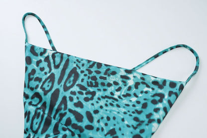 Leopard print cowl neck cross back cami maxi dress