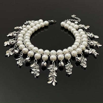 Glitter pendant faux pearl layered choker necklace
