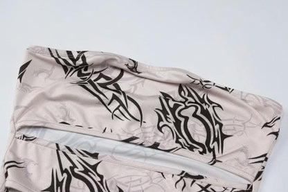 Abstract contrast hollow out backless tube cut out maxi dress-final-sale