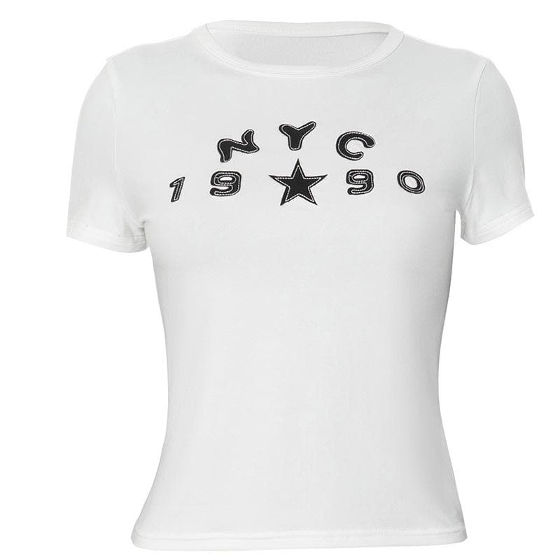 Short sleeve ruched letter pattern top