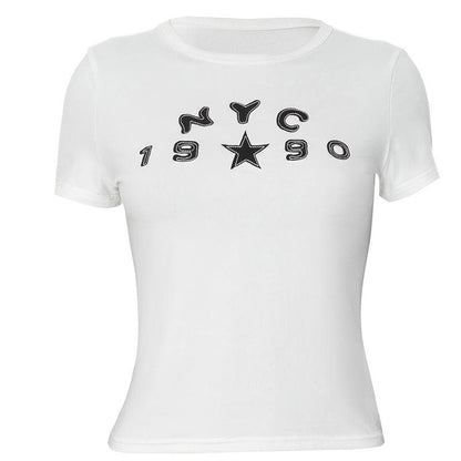 Short sleeve ruched letter pattern top