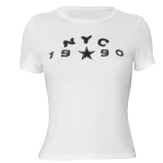 Short sleeve ruched letter pattern top