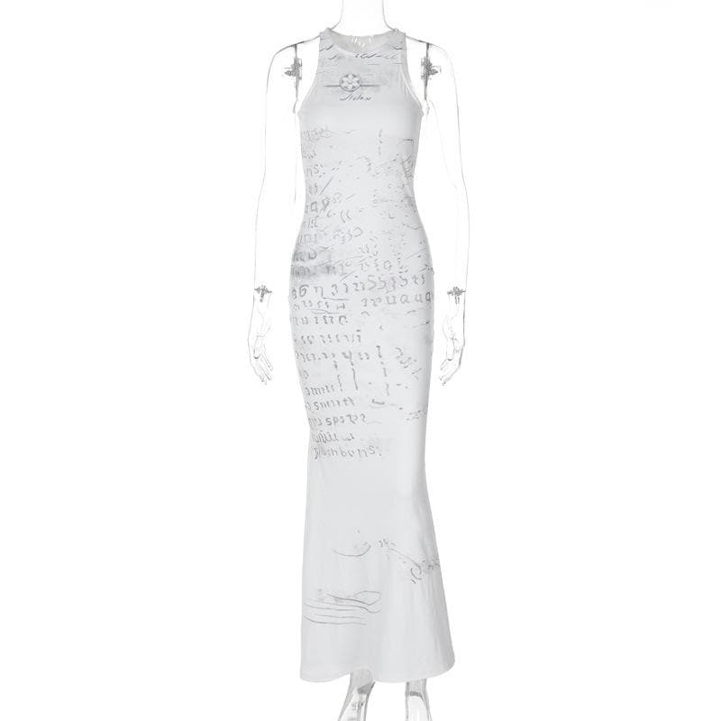 Sleeveless crewneck print maxi dress