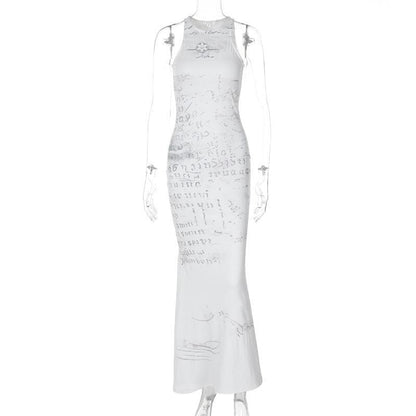 Sleeveless crewneck print maxi dress