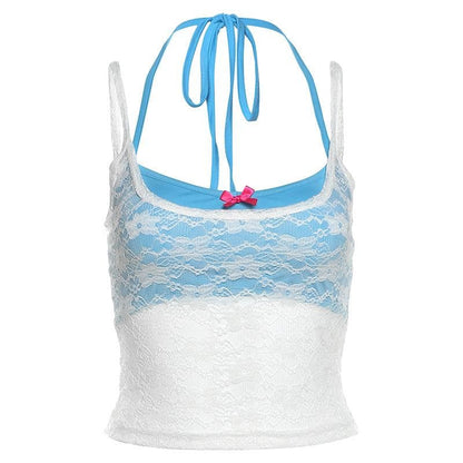 Halter lace bowknot 2 piece top