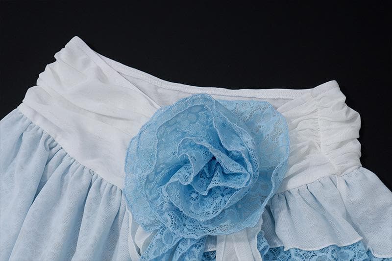 Irregular ruffle rose applique lace A line mini skirt