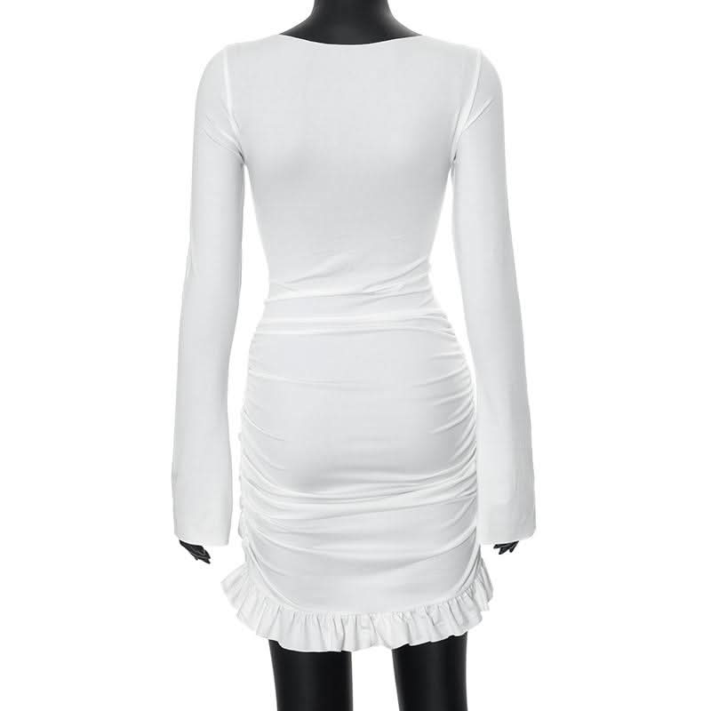 Long sleeve crewneck ruched mini dress