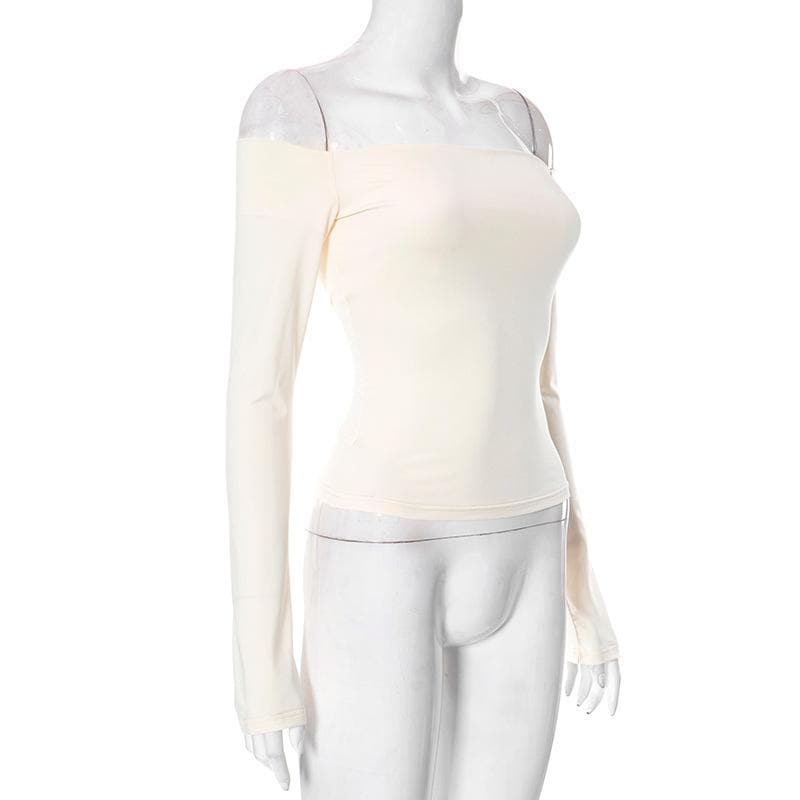 Solid off shoulder long sleeve backless top