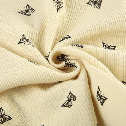 Short sleeve cat print ruffle crop top